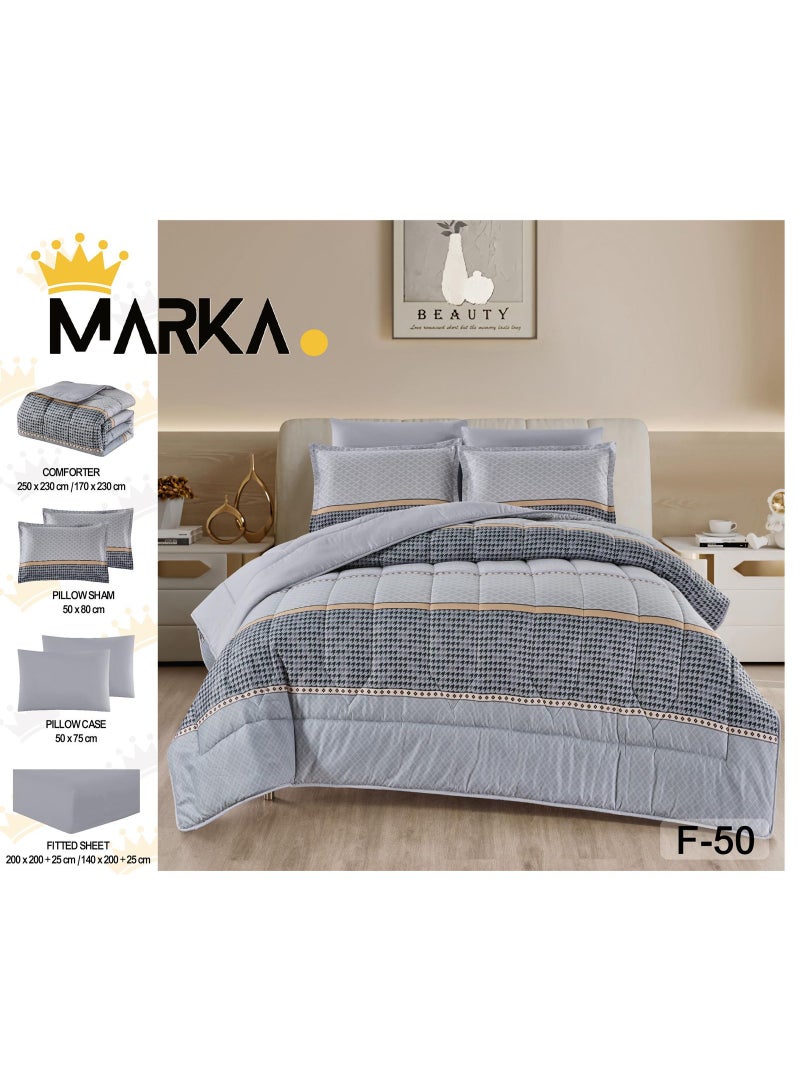 ماركه  طقم مفرش سرير نفر ونص 4 قطع وجهين (مشجر / سادة) – لحاف منفوخ مايكروفايبر 170×230 سم مع شرشف مطاطي، خامة فاخرة وتصميم أنيق يمنح غرفتك لمسة فخامة وراحة - Image 3